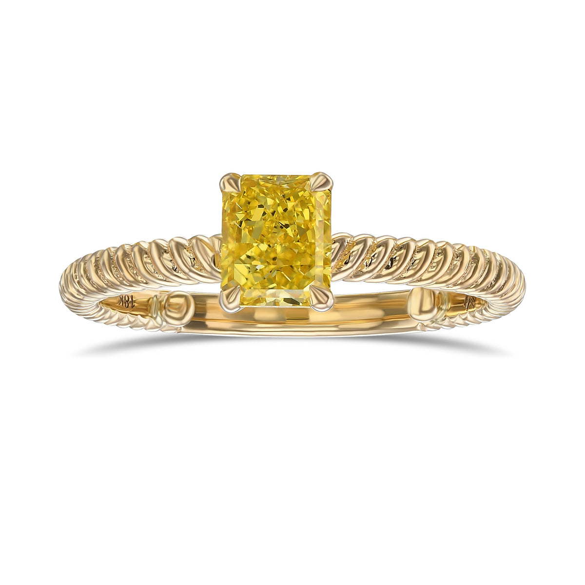 Fancy Vivid Yellow Radiant Diamond Rope Solitaire Engagement & Wedding Ring Set