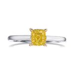 Fancy Intense Yellow Cushion Diamond Pave Accent Solitaire Ring
