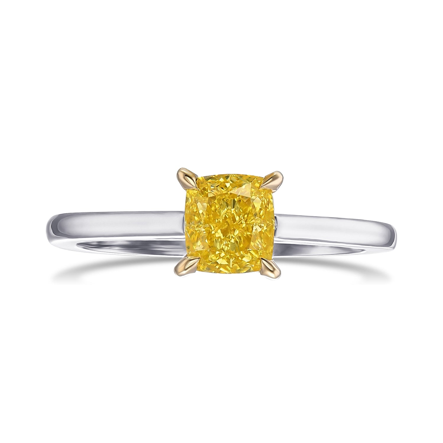 Fancy Intense Yellow Cushion Diamond Pave Accent Solitaire Ring