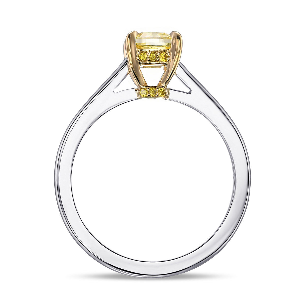 Fancy Intense Yellow Cushion Diamond Pave Accent Solitaire Ring