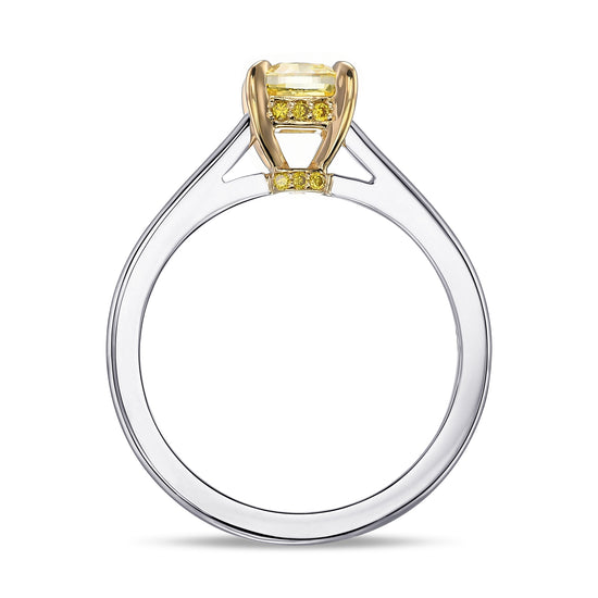 Fancy Intense Yellow Cushion Diamond Pave Accent Solitaire Ring