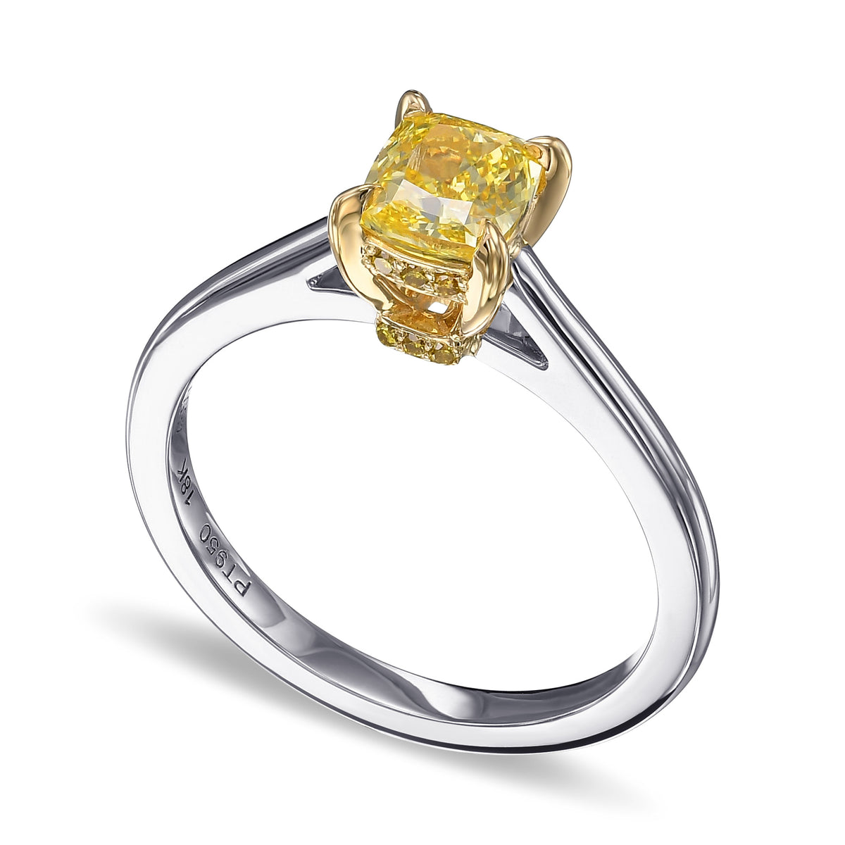 Fancy Intense Yellow Cushion Diamond Pave Accent Solitaire Ring