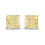 Fancy Light Yellow Cushion Stud Diamond Earrings