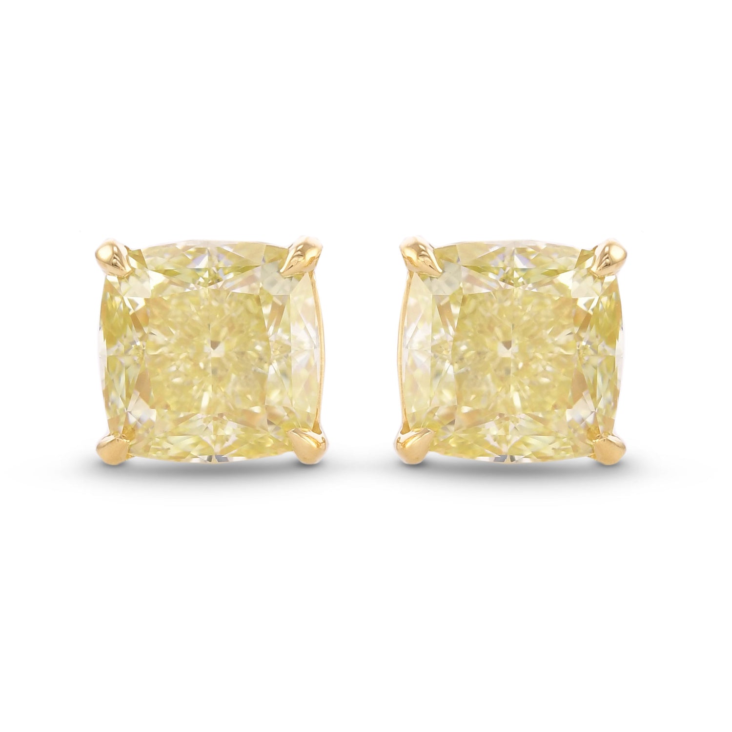 Fancy Light Yellow Cushion Stud Diamond Earrings