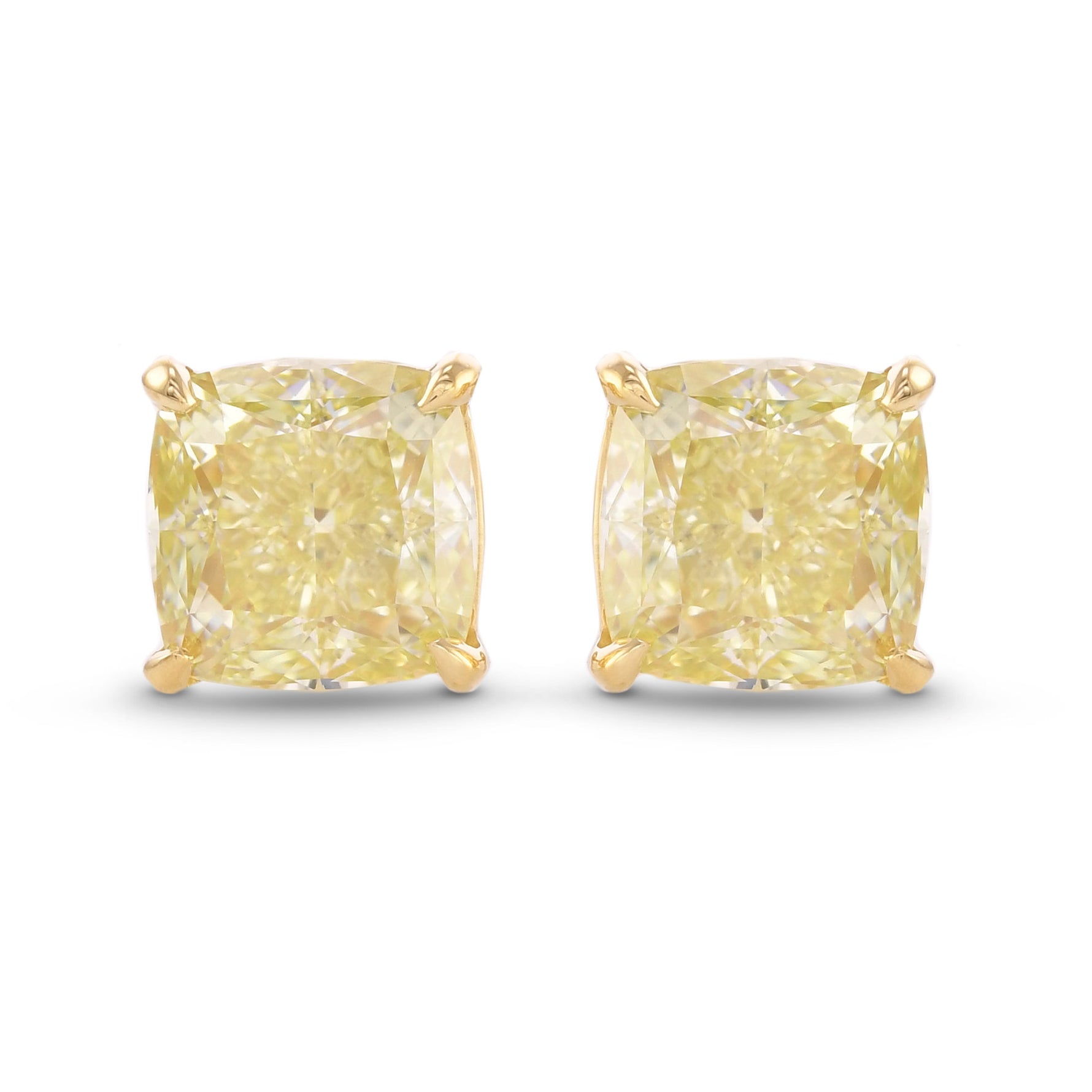 Fancy Light Yellow Cushion Stud Diamond Earrings