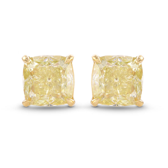 Fancy Light Yellow Cushion Stud Diamond Earrings