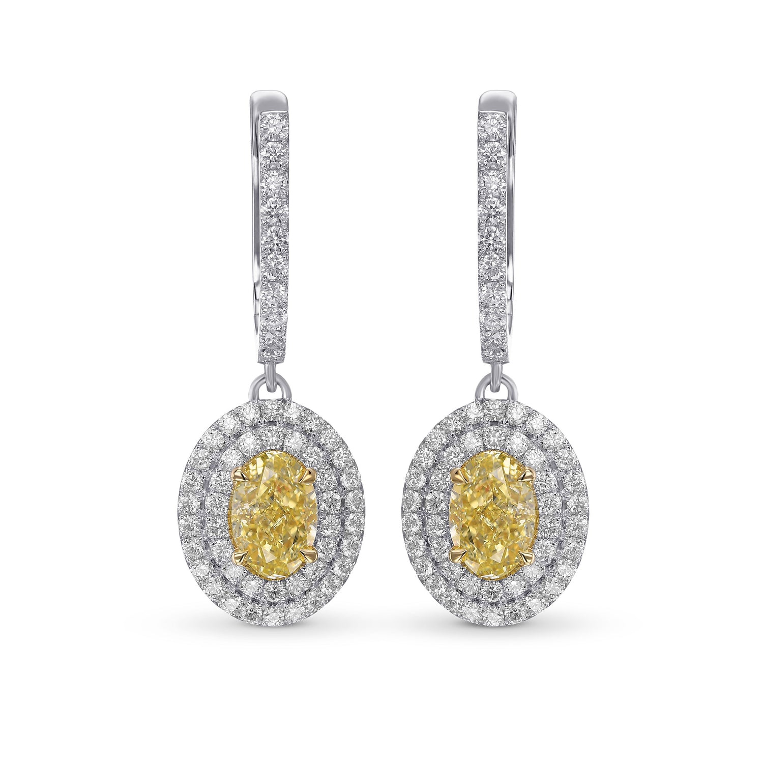 Fancy Yellow Oval Halo Drop Diamond Earrings