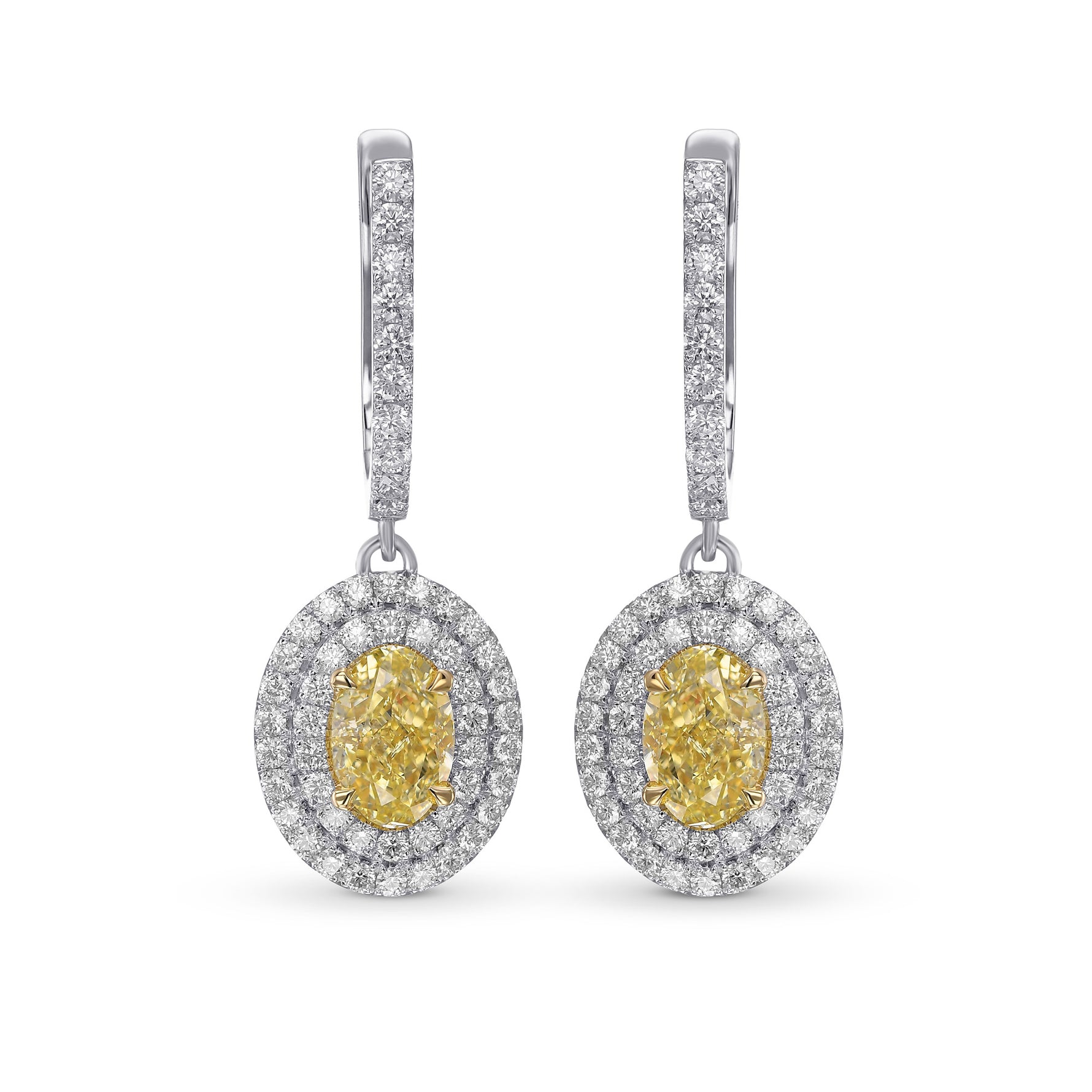 Fancy Yellow Oval Halo Drop Diamond Earrings