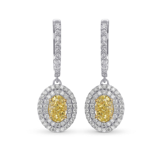 Fancy Yellow Oval Halo Drop Diamond Earrings