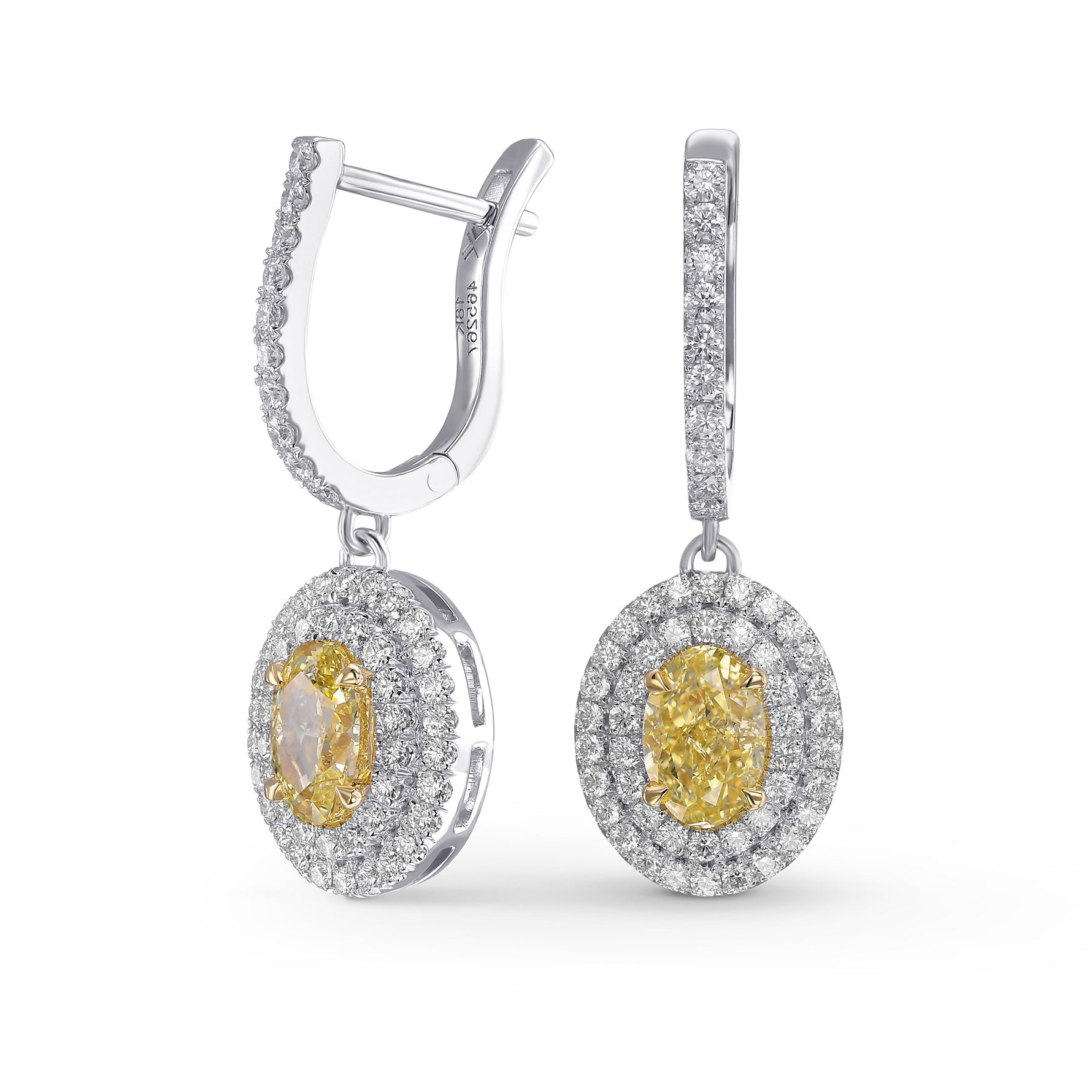 Fancy Yellow Oval Halo Drop Diamond Earrings