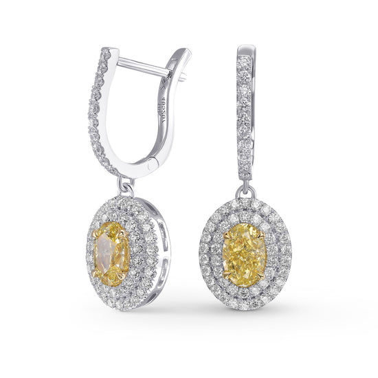 Fancy Yellow Oval Halo Drop Diamond Earrings