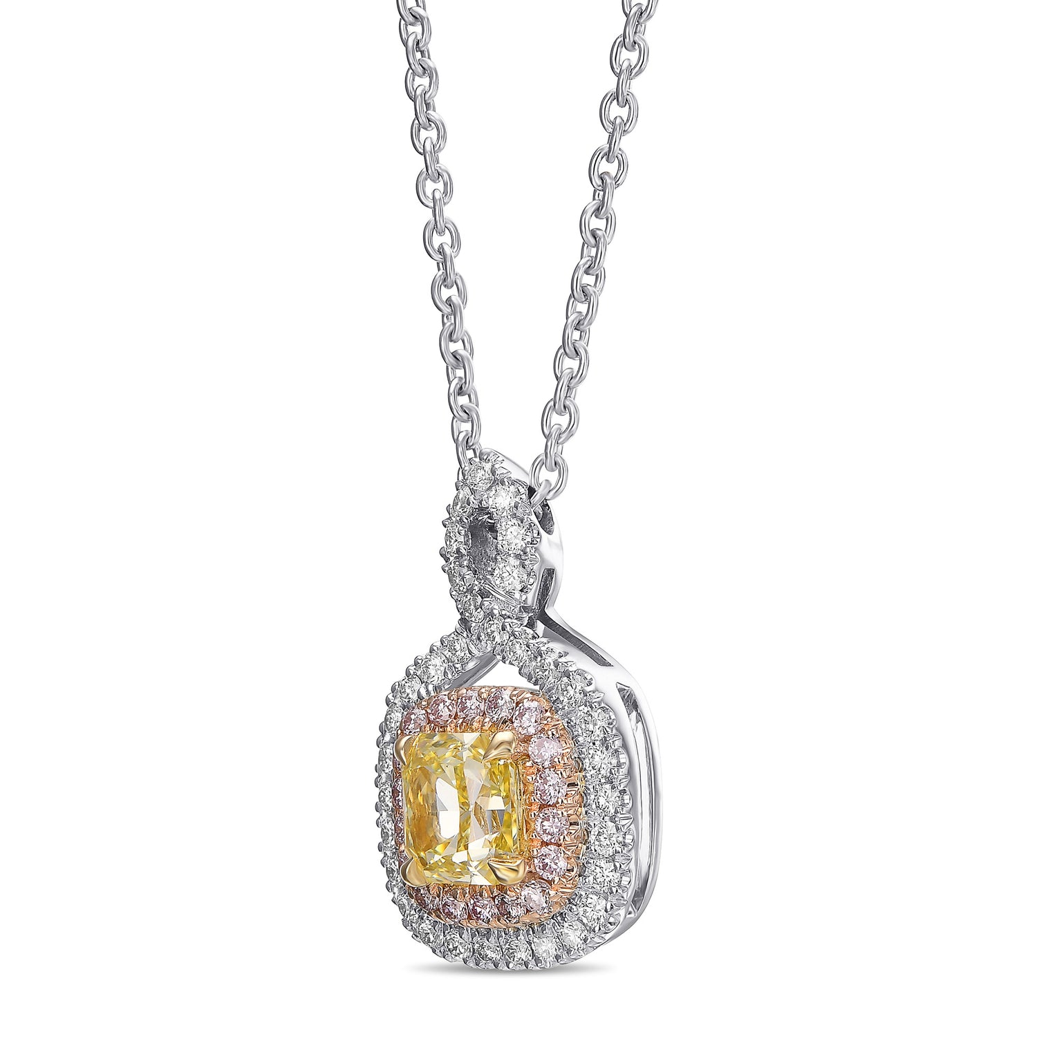 Fancy Intense Yellow Radiant Halo Diamond Pendant