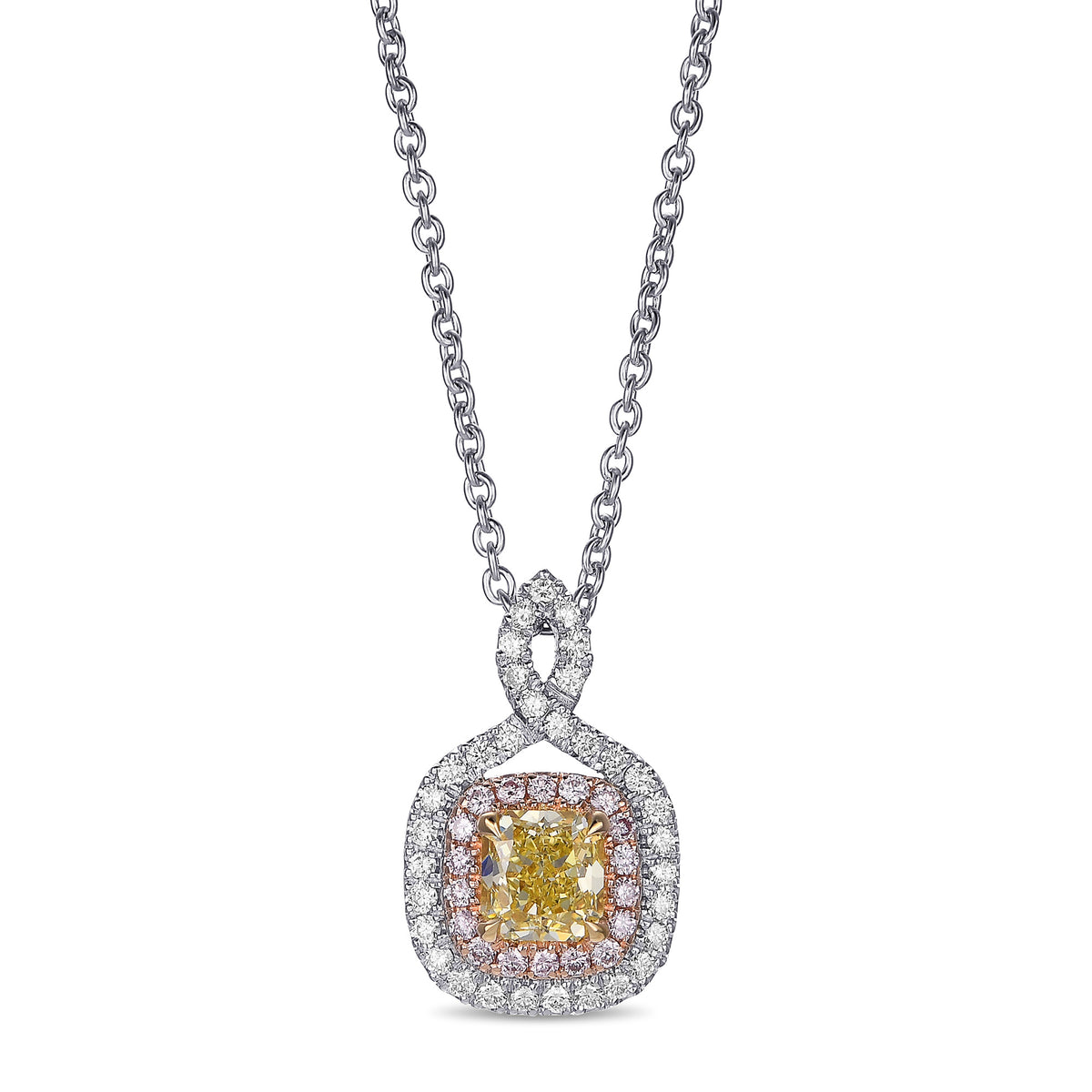 Fancy Intense Yellow Radiant Halo Diamond Pendant
