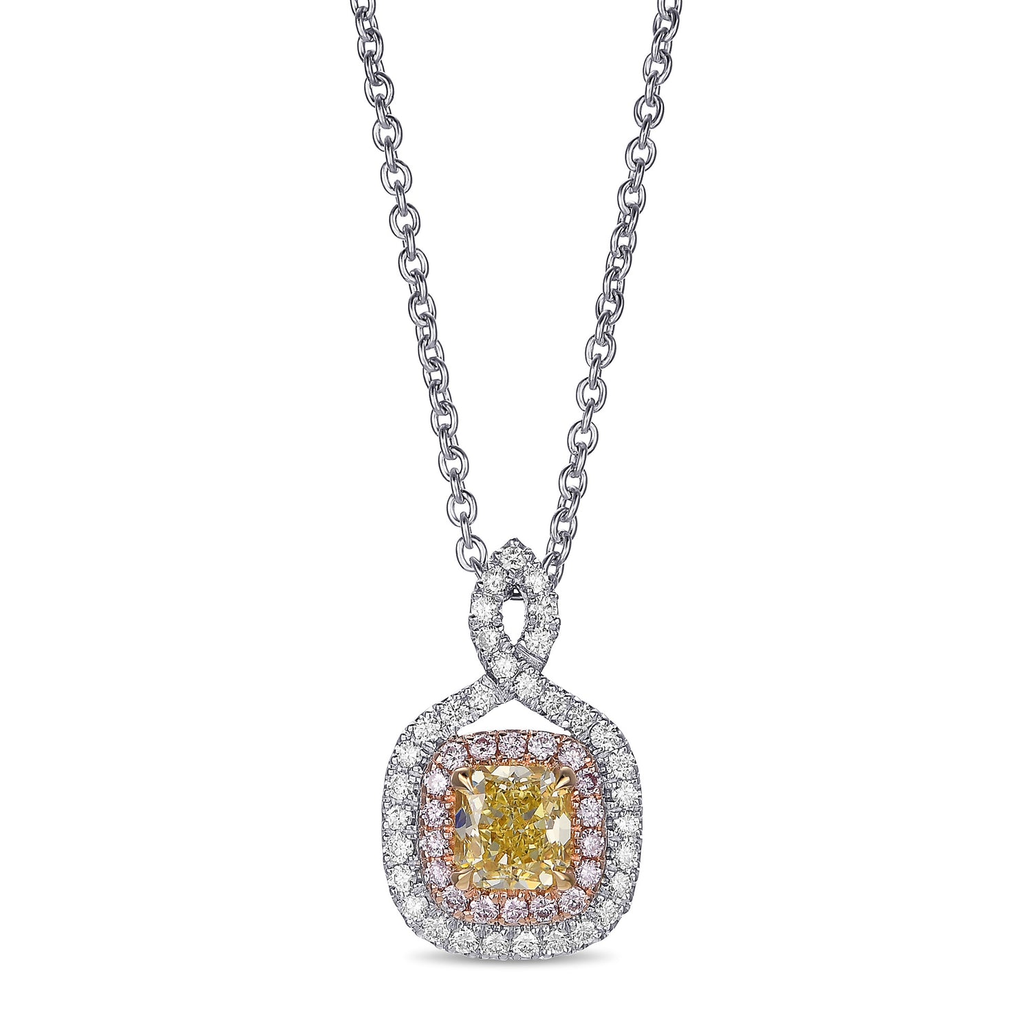 Fancy Intense Yellow Radiant Halo Diamond Pendant