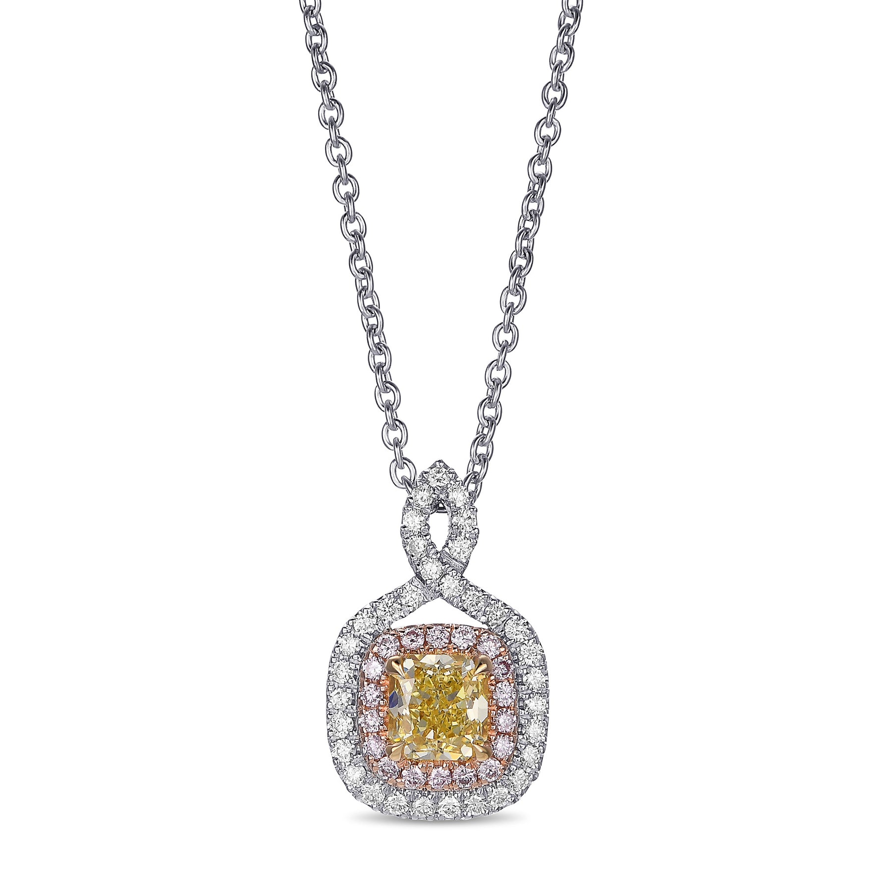 Fancy Intense Yellow Radiant Halo Diamond Pendant