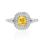 Fancy Intense Yellow Cushion Diamond Double Halo Ring