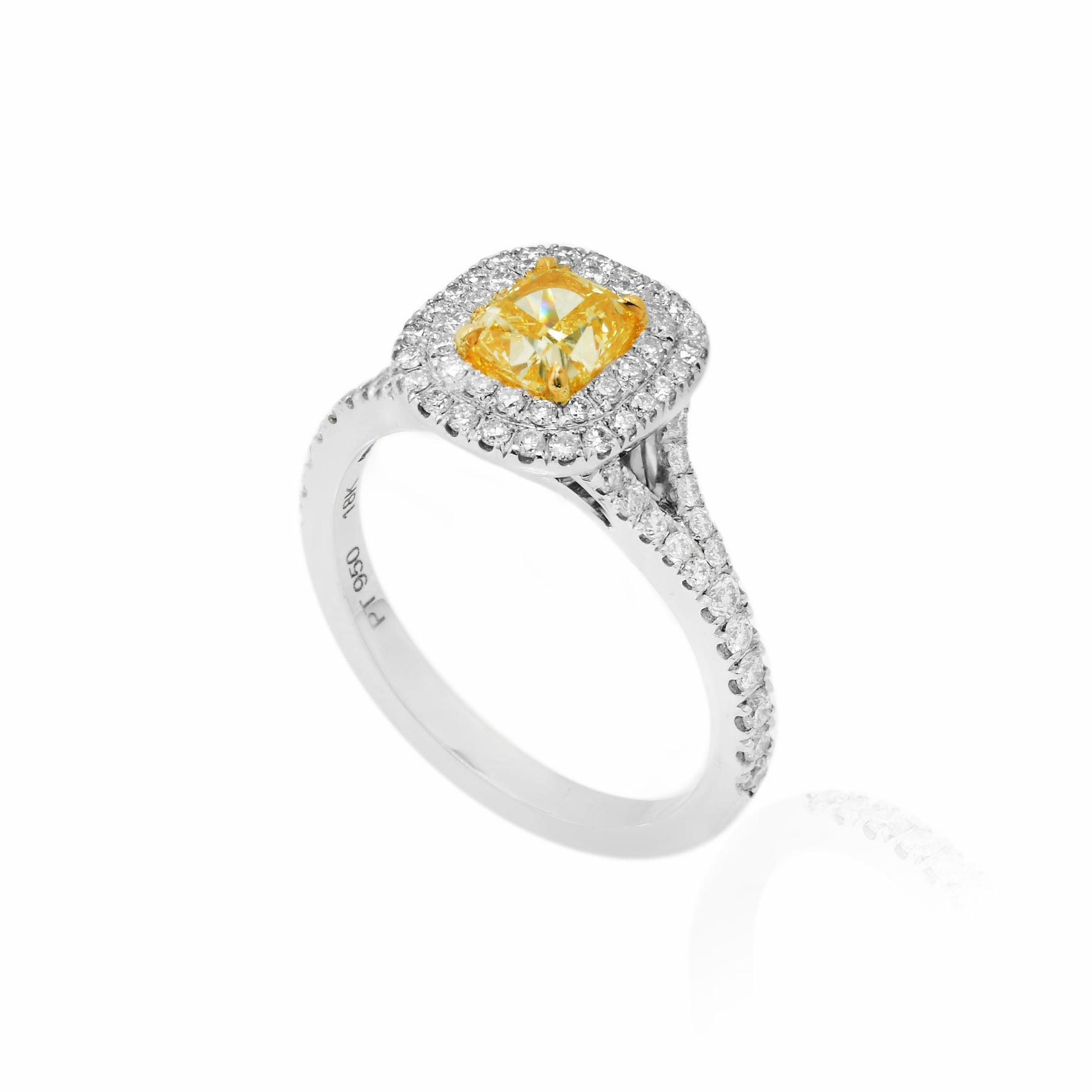 Fancy Intense Yellow Cushion Diamond Double Halo Ring