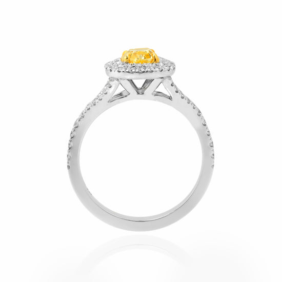 Fancy Intense Yellow Cushion Diamond Double Halo Ring