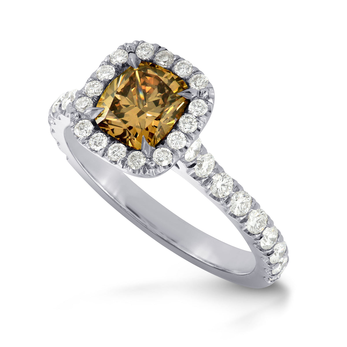 Fancy Dark Yellowish Brown Cushion Diamond Halo Ring
