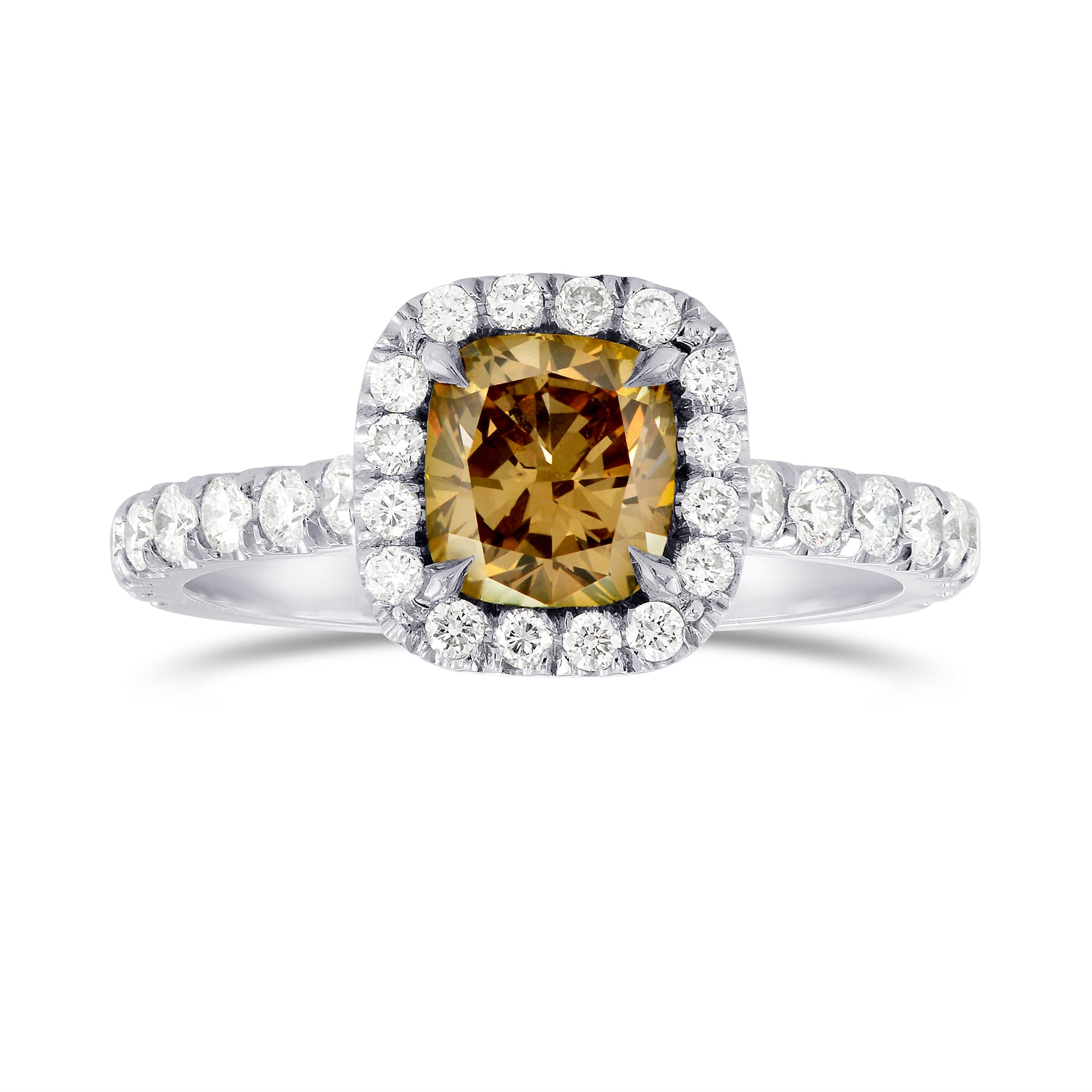 Fancy Dark Yellowish Brown Cushion Diamond Halo Ring