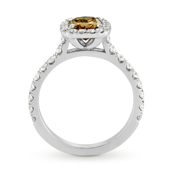 Fancy Dark Yellowish Brown Cushion Diamond Halo Ring