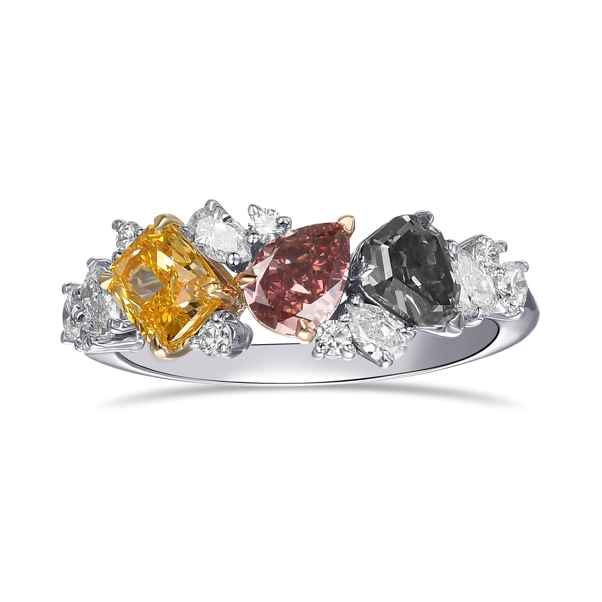 Extraordinary Three Stone Cluster Diamond Ring