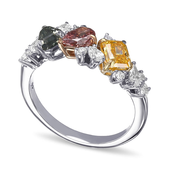 Extraordinary Three Stone Cluster Diamond Ring