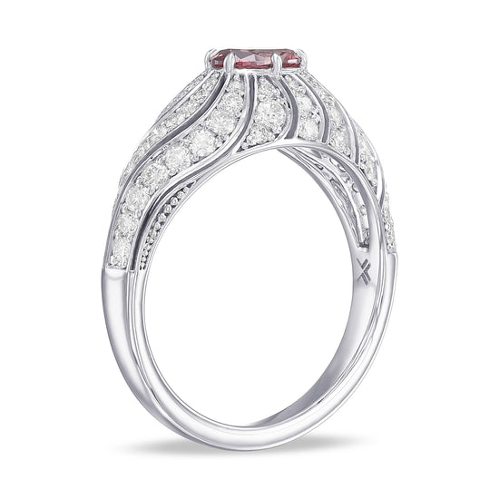 Fancy Deep Pink Oval Diamond Designer Dress Ring