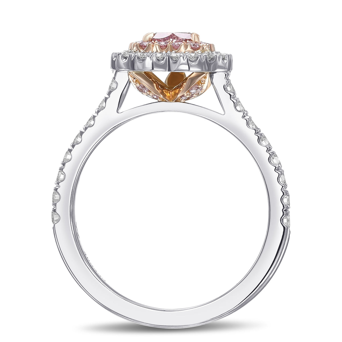 Fancy Pink Heart  Double Halo Diamond Ring