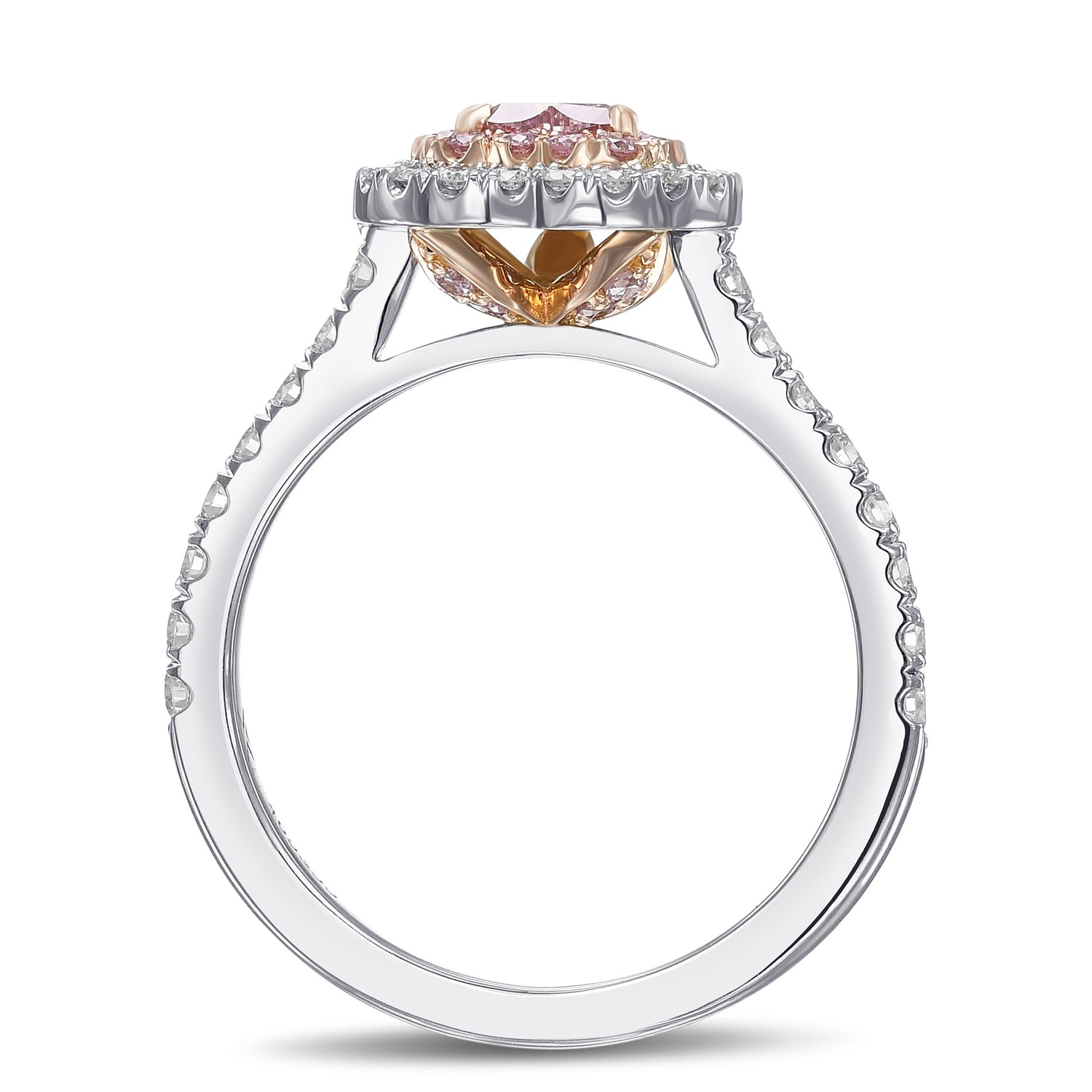 Fancy Pink Heart  Double Halo Diamond Ring