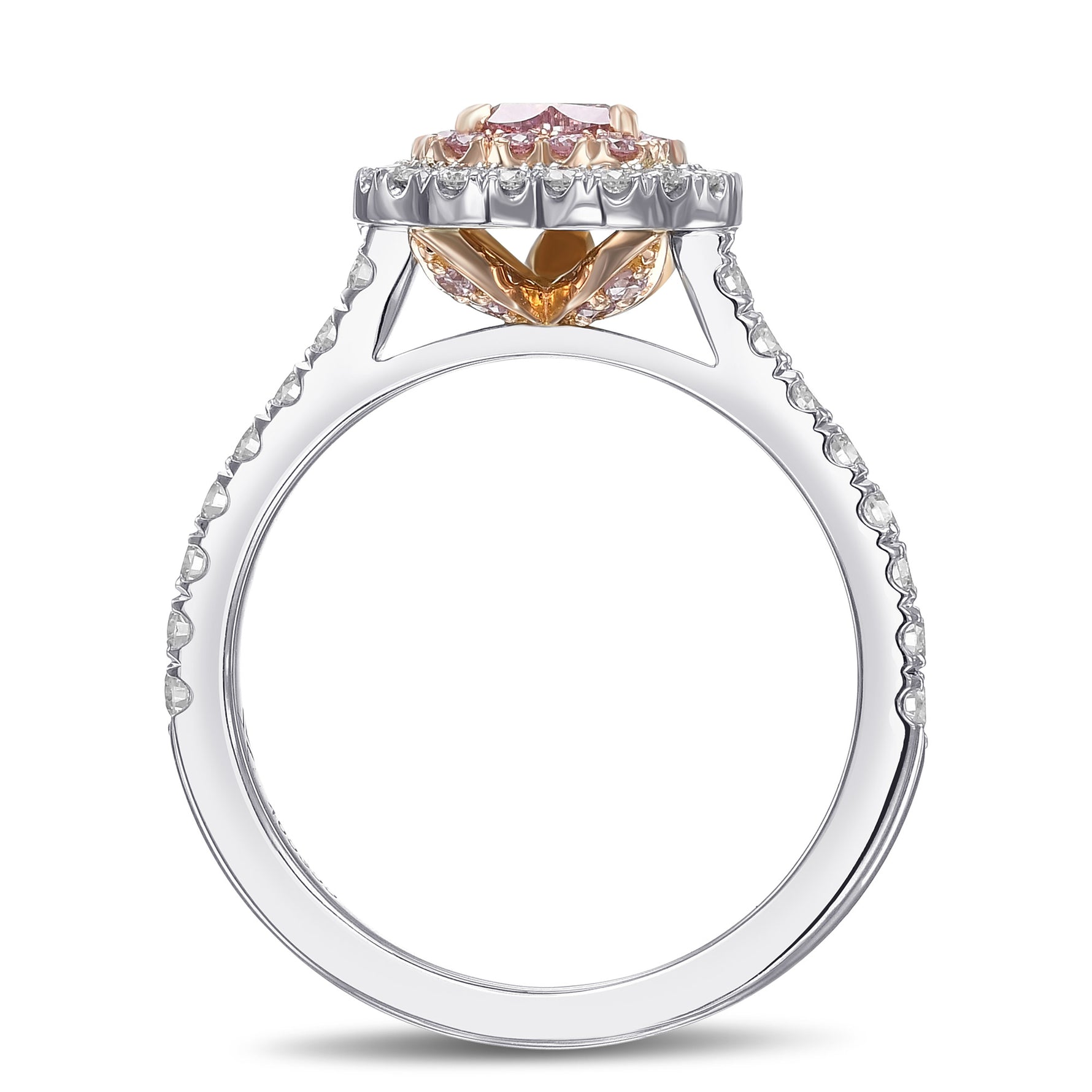 Fancy Pink Heart  Double Halo Diamond Ring