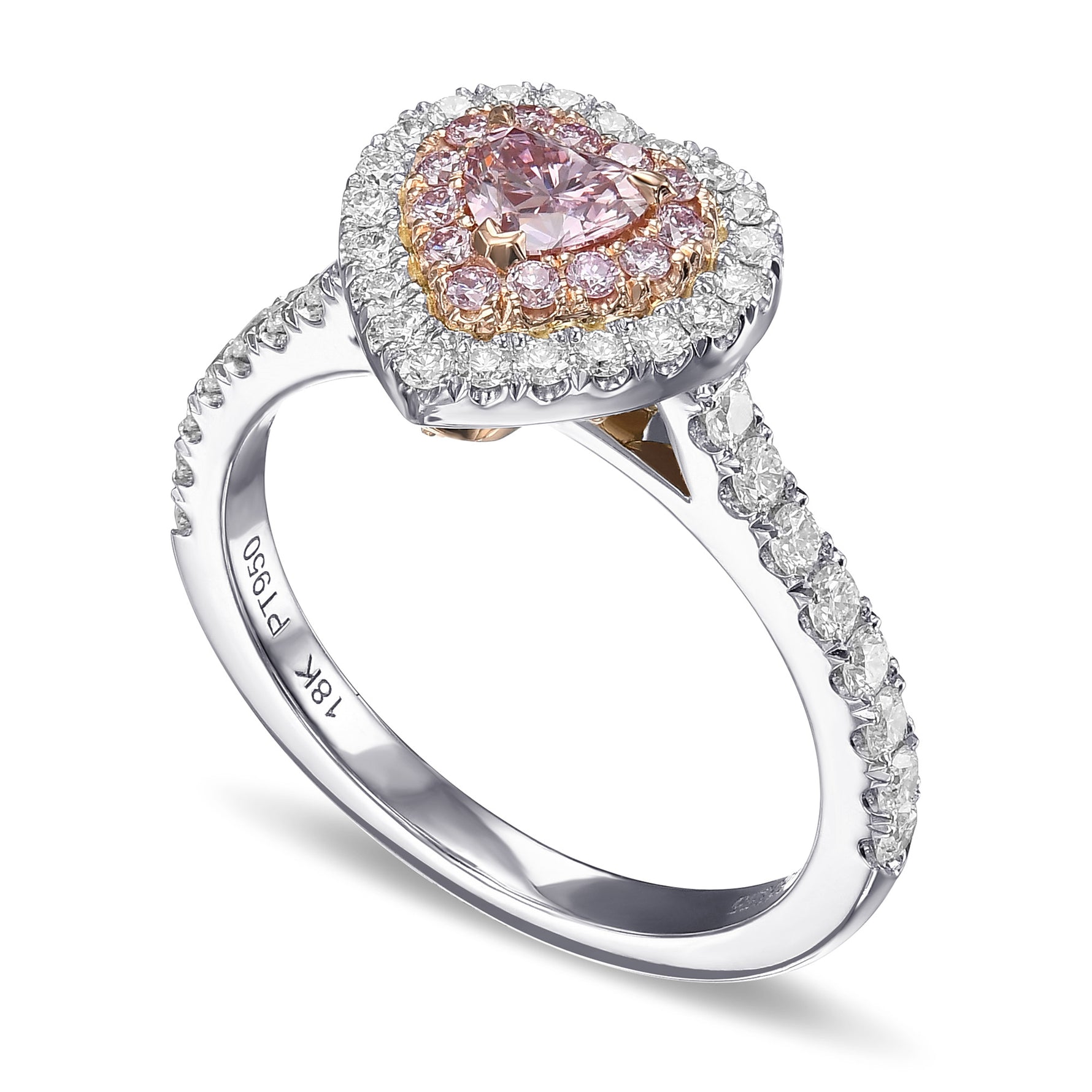 Fancy Pink Heart  Double Halo Diamond Ring