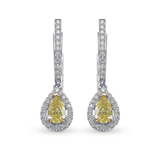 Fancy Yellow Pear Halo Drop Diamond Earrings