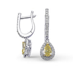 Fancy Yellow Pear Halo Drop Diamond Earrings