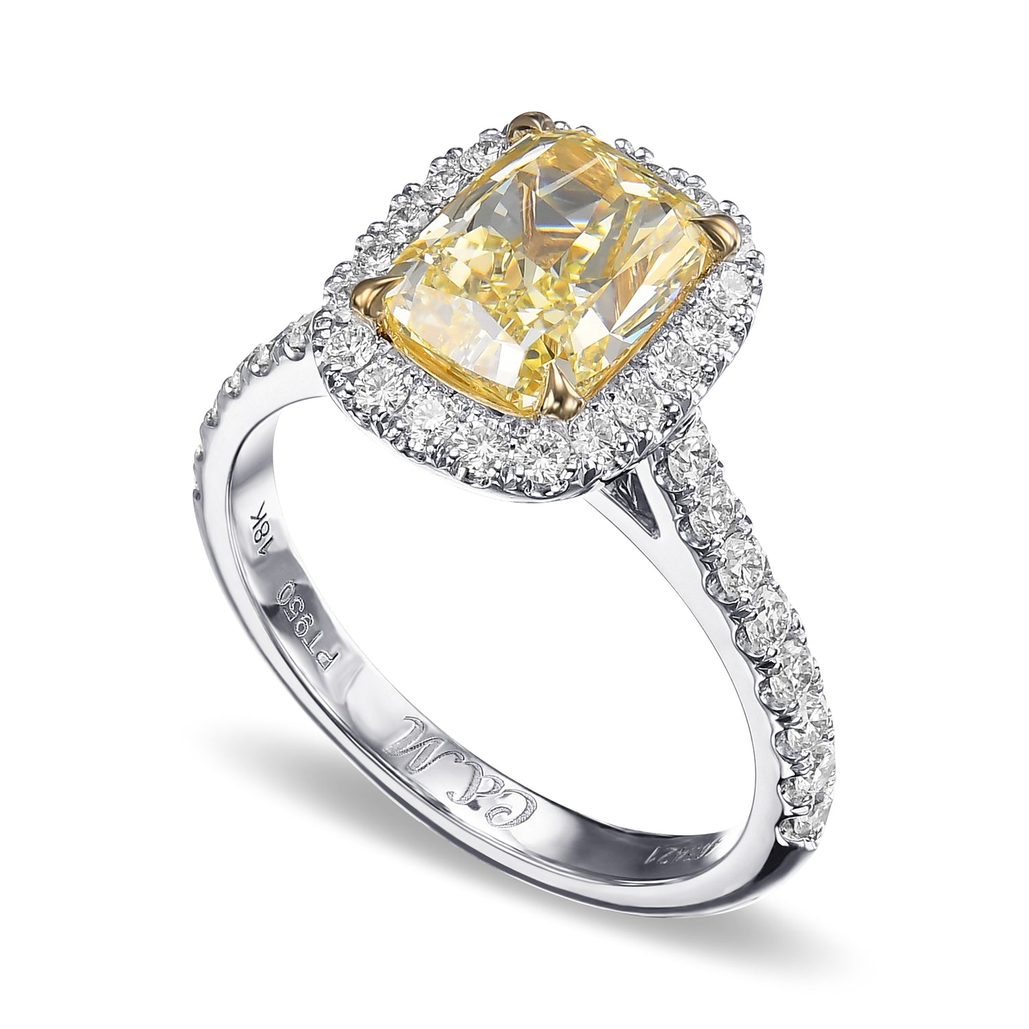 Fancy Yellow Cushion Halo Diamond Ring