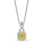 Fancy Intense Yellow Cushion Halo Cross-over Diamond Pendant 
