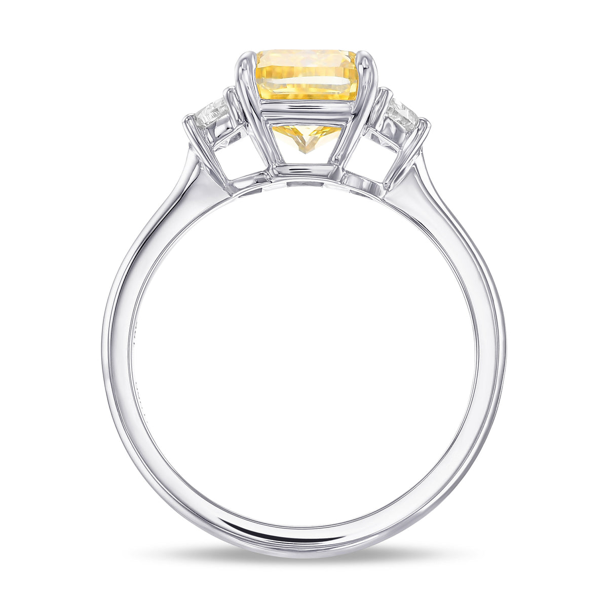 Fancy Intense Yellow Cushion & Half Moon 3 Stone Diamond Ring