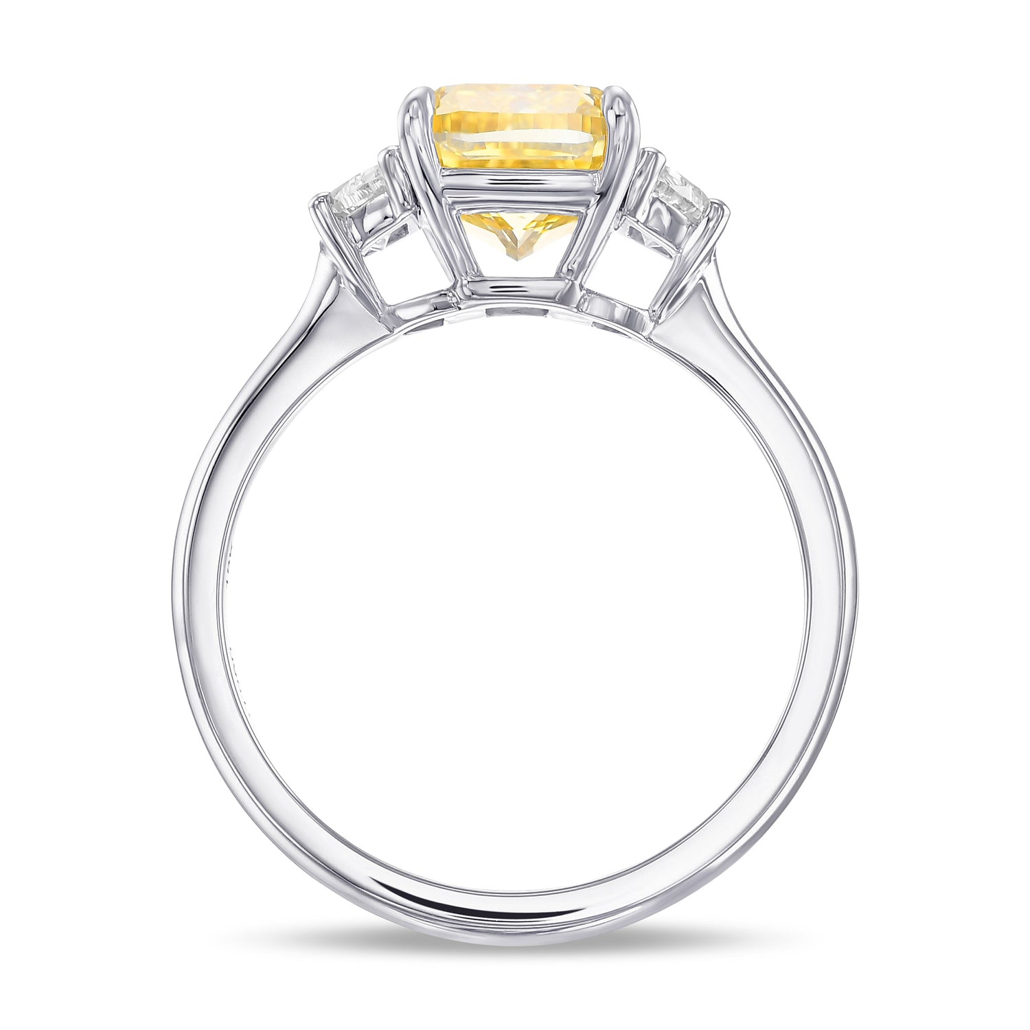 Fancy Intense Yellow Cushion & Half Moon 3 Stone Diamond Ring
