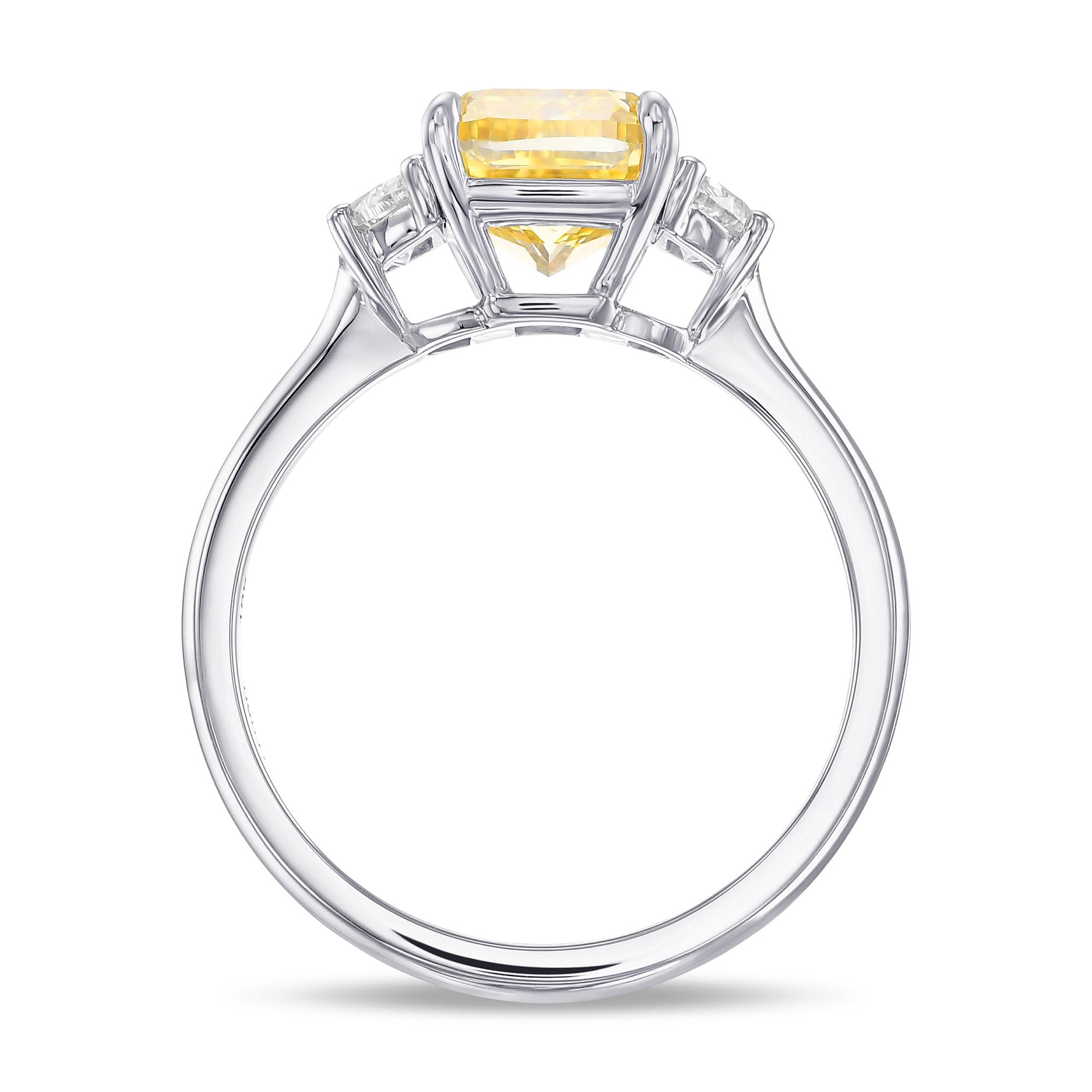 Fancy Intense Yellow Cushion & Half Moon 3 Stone Diamond Ring