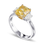 Fancy Intense Yellow Cushion & Half Moon 3 Stone Diamond Ring