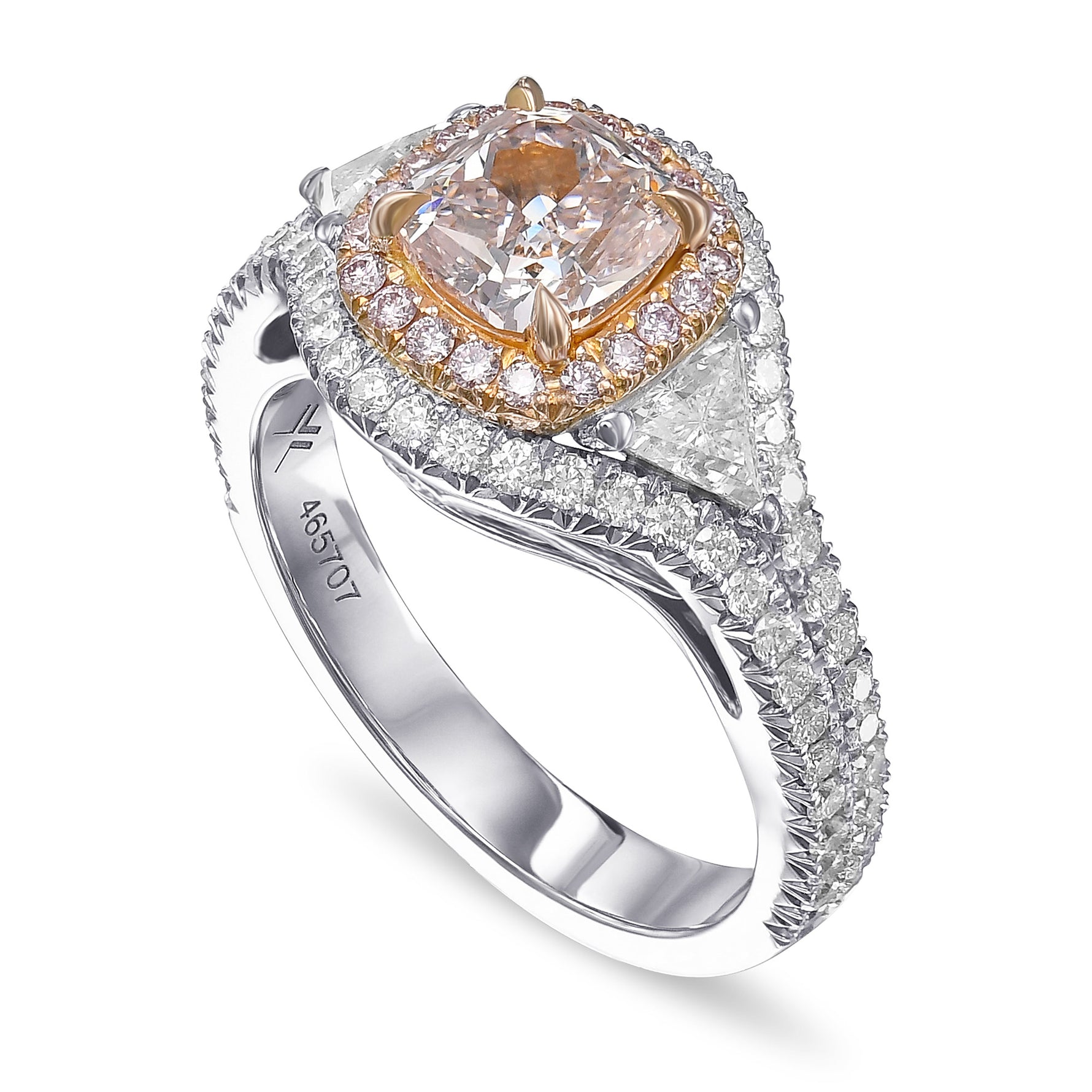 Light Pink Cushion and Triangle Diamond Ring 