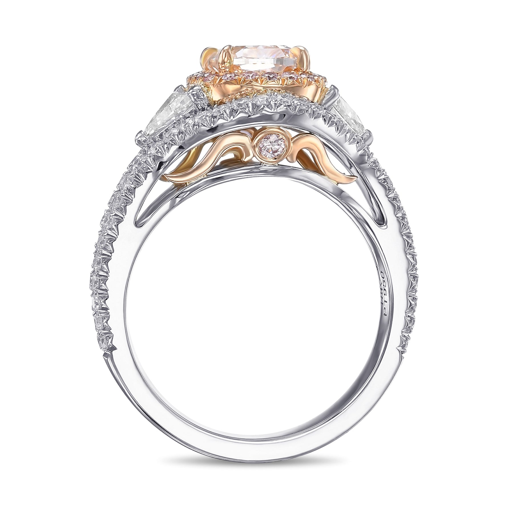 Light Pink Cushion and Triangle Diamond Ring 