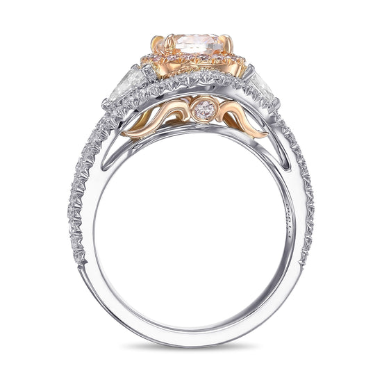 Light Pink Cushion and Triangle Diamond Ring 