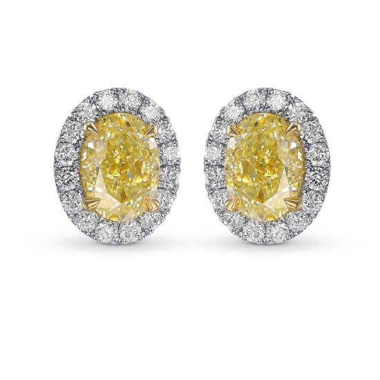 Fancy Yellow Oval Halo Diamond Earrings