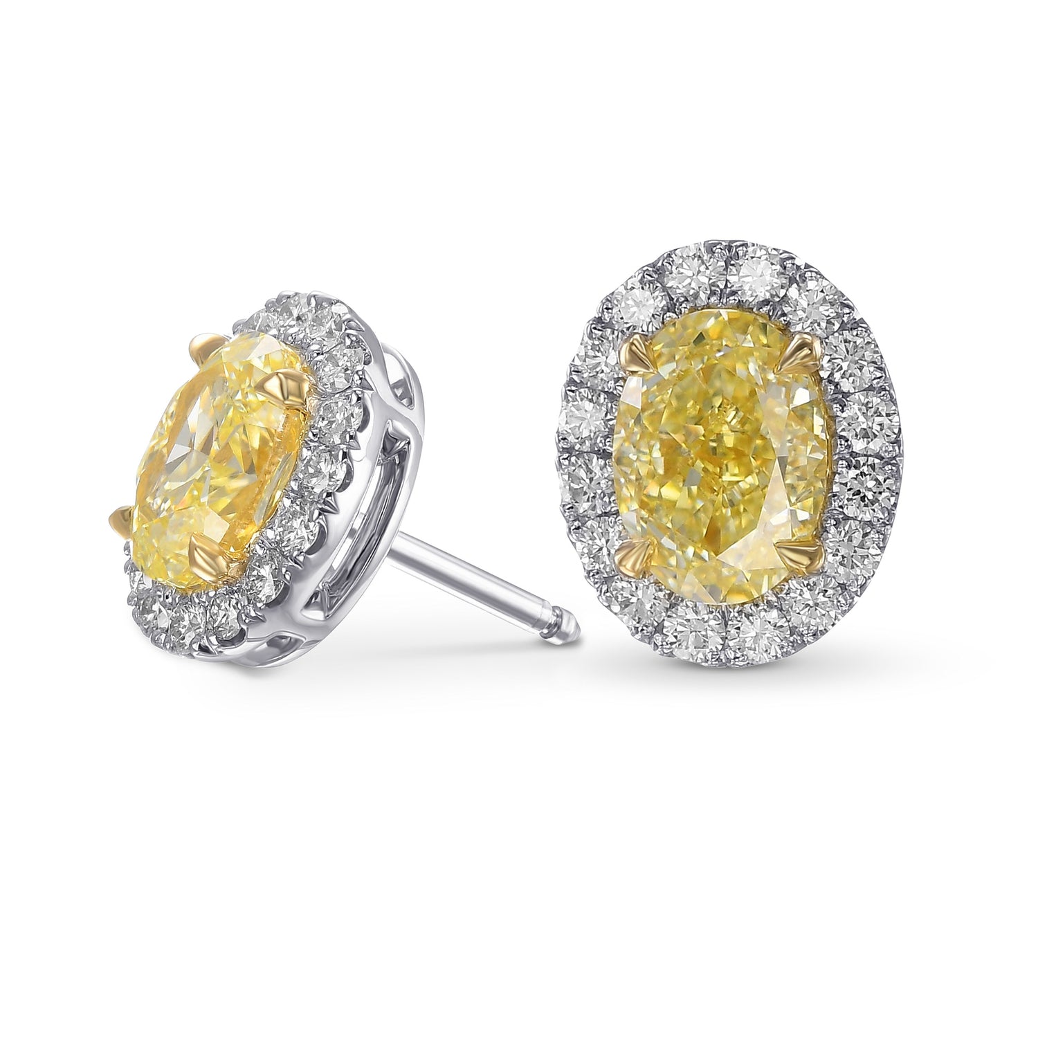 Fancy Yellow Oval Halo Diamond Earrings