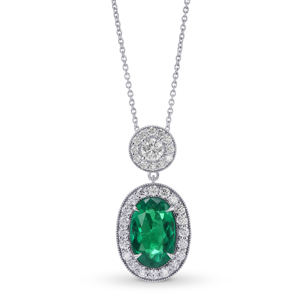 Green Colombian Oval Emerald Halo Pendant