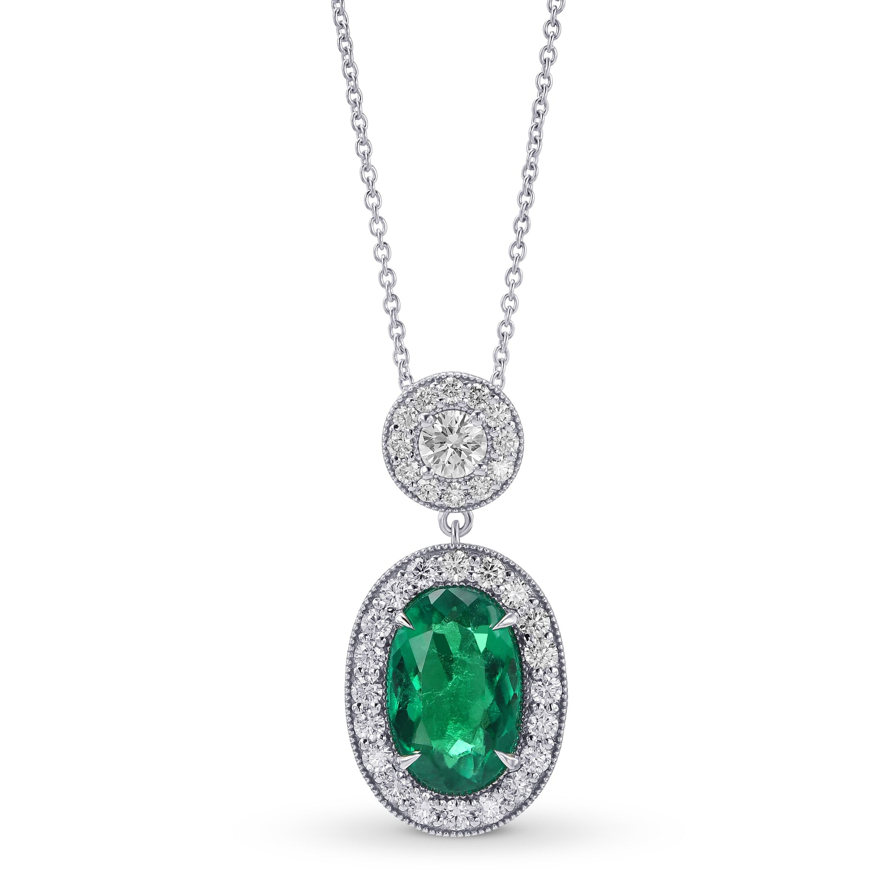 Green Colombian Oval Emerald Halo Pendant