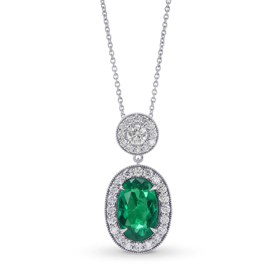 Green Colombian Oval Emerald Halo Pendant
