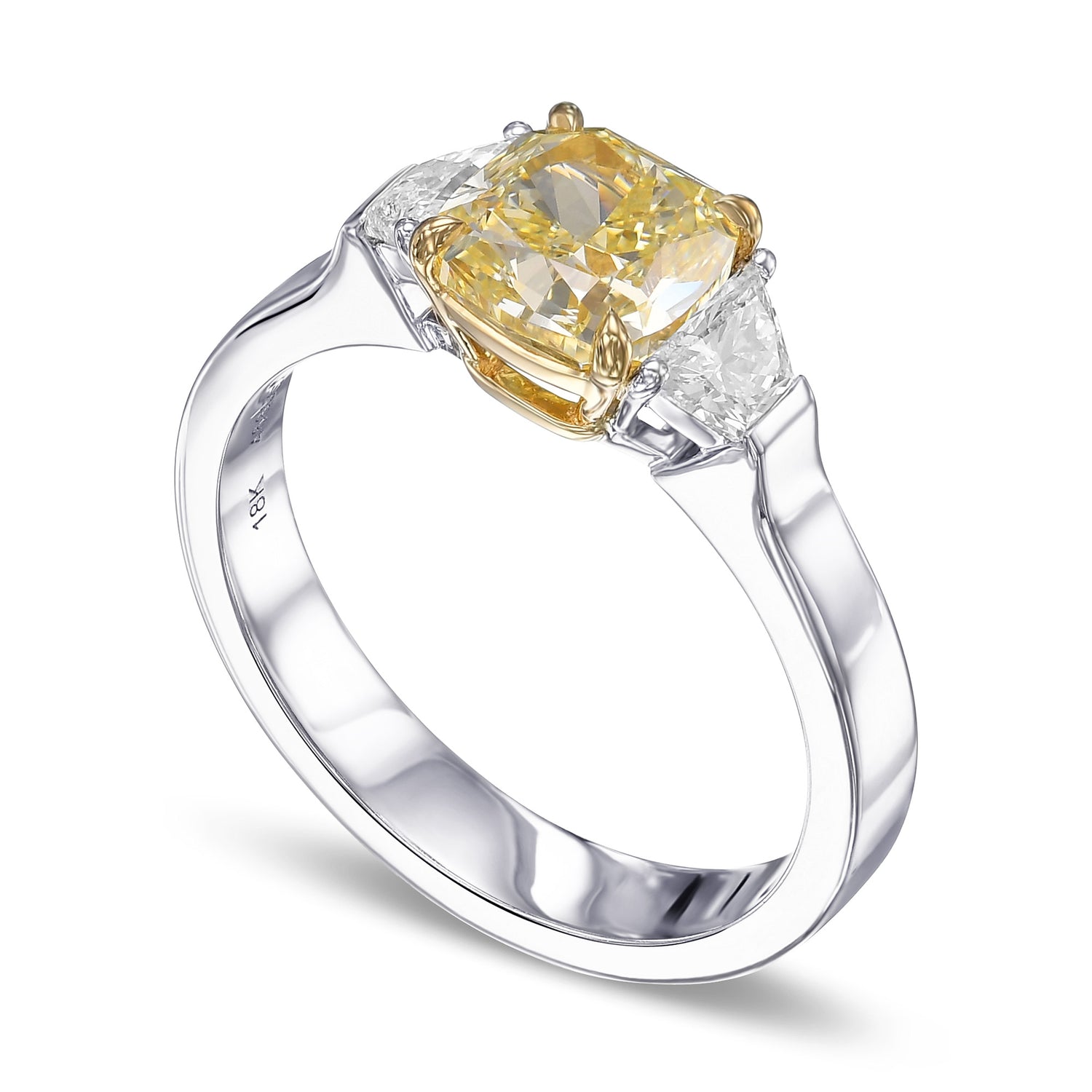 Fancy Yellow Cushion 3 Stone Diamond Ring