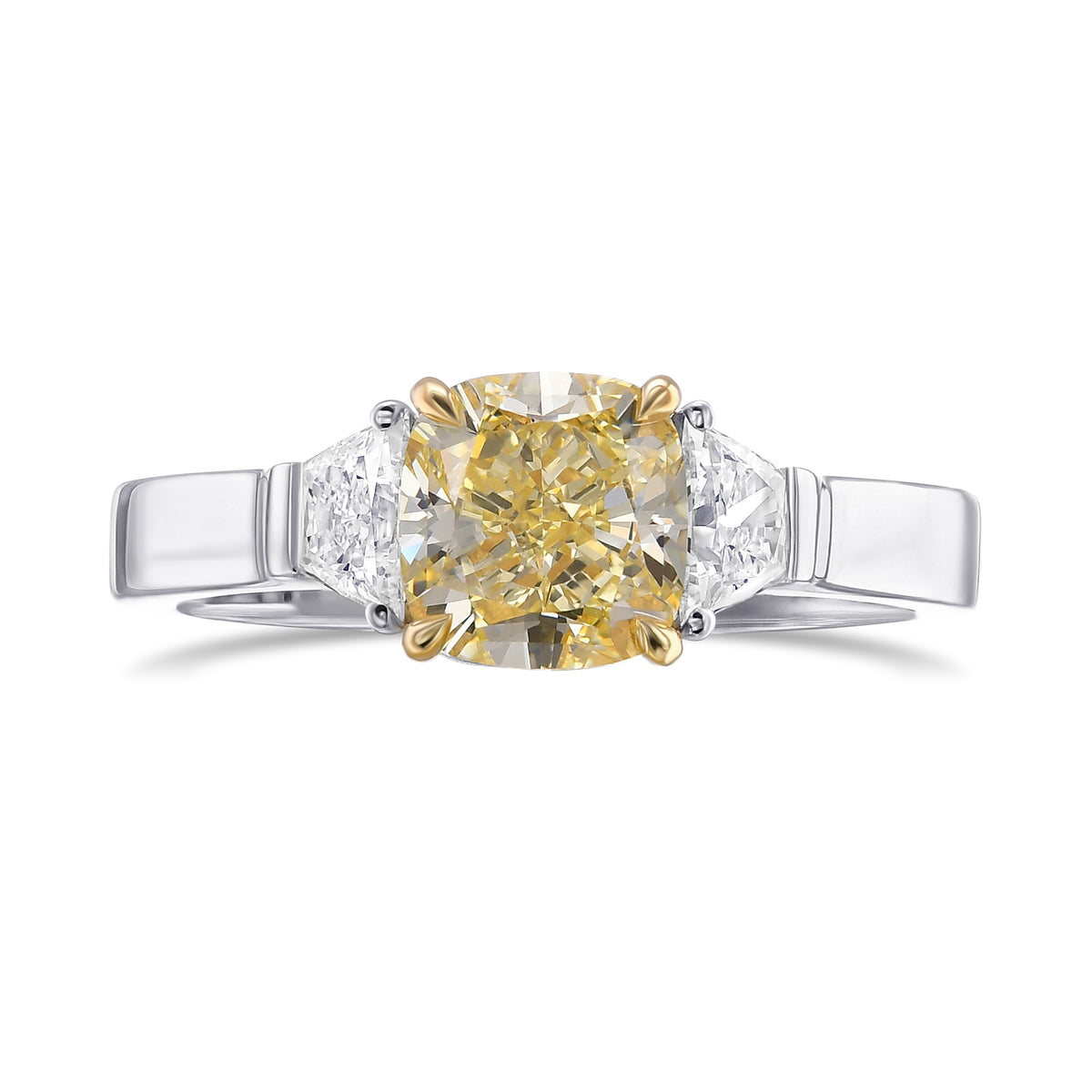 Fancy Yellow Cushion 3 Stone Diamond Ring